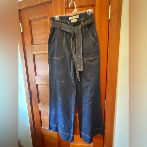 Pilcro wide leg button front trouser jeans, dark denim from Anthropologie - Picture 3 of 7